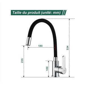Robinet de Cuisine mélangeur evier Courbe en Silicone Noir Robinetterie chromée Cuisine Flexion Arbitraire pivot 360 - Product Image 4