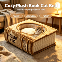 Lit pour chat en forme de livre, intégré, en peluche épaisse super douce, nid pour animaux de compagnie, coussin de sommeil créatif et chaud pour chat d'intérieur, accessoires pour animaux de compagnie