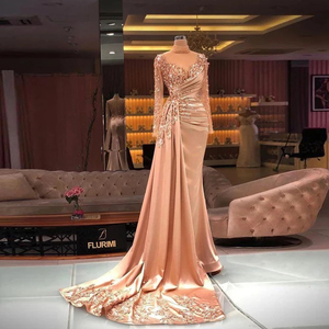 Abiti da sera Luxury glitterati Dubai lucenti sirena con spacco lato manica lunga in Arabia 2024 arancione abito da ballo - Product Image 1