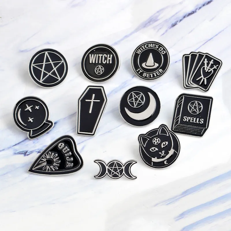 Handmade Witch Ouija Moon Tarot Book New Goth Style Soft Enamel Pins Custom Metal Badge Denim Bag Brooches for Women Men