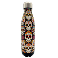 Bouteille d'eau personnalisée en acier inoxydable avec logo, motif tête de mort du Jour des Morts, souvenir du Mexique