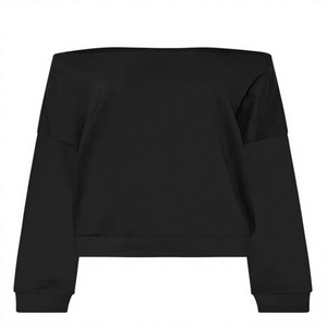 Women's hooded crop sweatshirt Full sleeve solid color hoodie Knitted cotton autumn wear Casual crop top sweatshirt - Product Image 1
