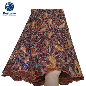 Tissu en dentelle à paillettes Bestway, dentelle orange brûlé pour robe de soirée - Product Image 4