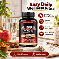 Capsules de berbérine et suppléments à base de cannelle de Ceylan à marque privée OEM, 60 gélules avec curcuma pour le soutien immunitaire