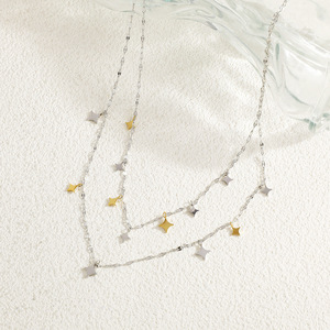 Collier superposé en acier inoxydable avec pendentif étoile, chaîne de clavicule or et argent, style élégant - Product Image 2