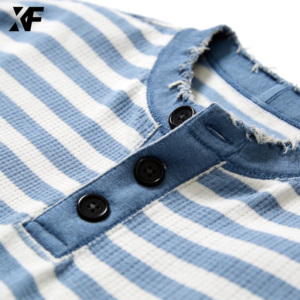 XUFEI T-shirt da <span class=keywords><strong>uomo</strong></span> personalizzata casual oversize in cotone pesante a nido d'ape, lavata, a righe, <span class=keywords><strong>termica</strong></span> a maniche lunghe - Product Image 4