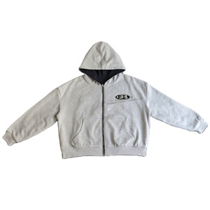 เสื้อฮู้ดดี้ CHIDAOREN แบบสั่งทำพิเศษ (OEM) หนานุ่ม ซิปห<span class=keywords><strong>น</strong></span>้า ทรงจ็อกเกอร์ ปักลายปะติด สองชั้<span class=keywords><strong>น</strong></span> สำหรับผู้ชาย - Product Image 2