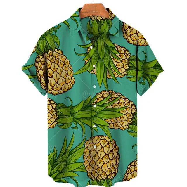 2024 saveur d'été de chemise de fruits d'ananas pour hommes décontracté à manches courtes imprimé chemise homme