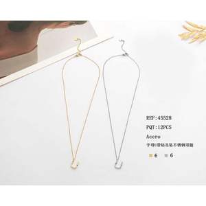 Collar con Colgante de Diamante en Forma de Letra U, Cadena de Acero Inoxidable de 6 mm, 12 Piezas, Acero - Product Image 1