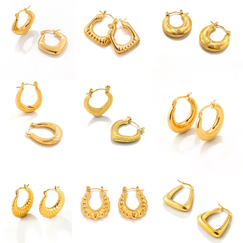 Wholesale Fashion Stainless Steel Hoop Earrings Simple Women's 18K Gold Plated Earrings