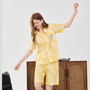 <span class=keywords><strong>Pigiama</strong></span> con Scollo a V in Cotone e Lyocell, Bottoni Frontali, Termico e Traspirante, Maniche Corte per Primavera Estate, Casual e Vacanze - Product Image 4