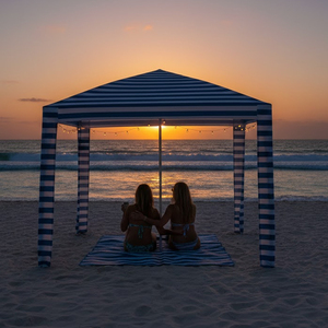 Gazebo de Jardín Plegable Familiar Fácil de Instalar, Malla Transpirable, Tela Ventilada, Parasol Exterior, Sombrilla de Playa Desplegable a Rayas - Product Image 5