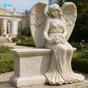 Escultura <span class=keywords><strong>de</strong></span> Ángel <span class=keywords><strong>de</strong></span> Mármol Blanco Hecha a Mano y Personalizable, <span class=keywords><strong>Monumento</strong></span> para Cementerios y Memoriales <span class=keywords><strong>de</strong></span> Villas - Product Image 4