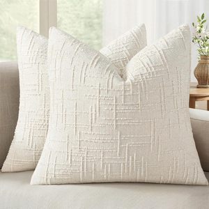 Housses de coussin décoratives blanc crème 18x18 pouces, lot de 2, style ferme, pour canapé, salon, chambre - Product Image 1