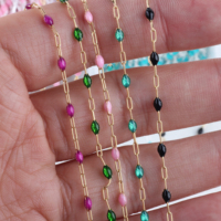 Chaîne à Maillons Rectangulaires Plats 2MM en Or Rempli 14K, Chaîne Émaillée Perles Colorées pour Création de Bijoux DIY Bracelets Colliers Fournitures