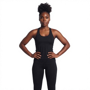 <b>Black</b> Racerback <b>Tank</b> <b>Top</b> Scoop Neck Sleeveless Solid Color Breathable Spandex Polyester Yoga Wear High Waist Full Length - Product Image 1