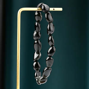 Pulsera de piedras preciosas de ónix negro de alta calidad, brazalete de piedras preciosas de obsidiana - Product Image 6