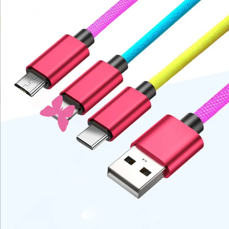Commonly Used Accessories & Parts 3 in 1 rainbow multi functions USB charging cable for mobile