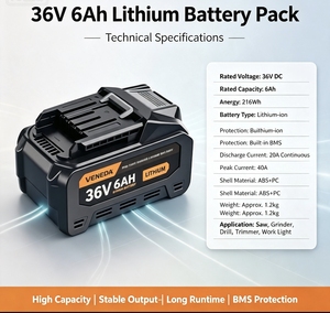 Batterie de remplacement 36V à semi-conducteurs haute capacité rechargeable 216Wh 500 cycles pour outils de jardin sans fil, batterie au lithium - Product Image 1