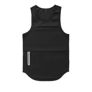 Stretchy Rounded Bottom Herren Tanktops Wärme übertragung Reiß verschluss Tasche Sport Wear Tanks