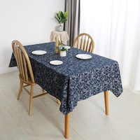 Nappe Traditionnelle Japonaise en Coton et Lin à Motifs Floraux Bleus, Housse de Table en Tissu Style Littéraire Frais pour Café, Salle à Manger