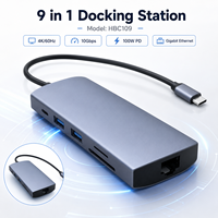 Station d'accueil USB-C 9-en-1 avec double sortie 4K60Hz, Type-C multifonction, Ethernet Gigabit, PD 100W, 4 ports USB3.2 Gen2 10 Gbps, lecteur de cartes SD/TF
