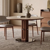 Juego de Mesa y Sillas de Comedor de 4 Plazas Hecho a Mano con Tapa de Piedra Sinterizada y Madera Sólida, Ecológico, para Hotel, Apartamento, Villa, Estilo Moderno de Mediados de Siglo