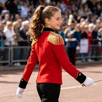 Uniforme de majorette pour enfants, garçons et filles, veste de majorette en velours à manches longues avec fermeture éclair et pompons, tenue de performance