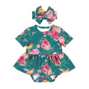 LT-401-YXL Conjunto de 2 piezas: Pelele de bebé con estampado de paletas y diseño encantador para niña, vestido de verano, pelele, diadema y body de bebé con diseño de paleta - Product Image 3