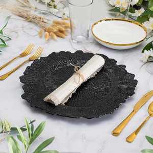Bulk 13" <b>Black</b> Gold Reef Charger <b>Plates</b> Plastic Decorative Underplates for Halloween Party & Luxury Wedding Table Setting - Product Image 4