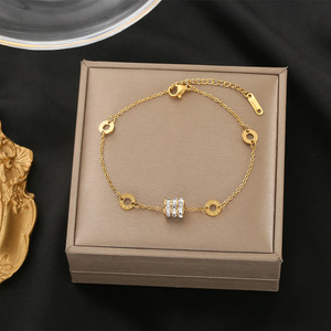 Gold Color Diamond Inlaid Small Waist <b>Chain</b> Link <b>Titanium</b> Steel Bracelet Women's Non-Fading Luxury Internet Popular Jewelry Cold - Product Image 1