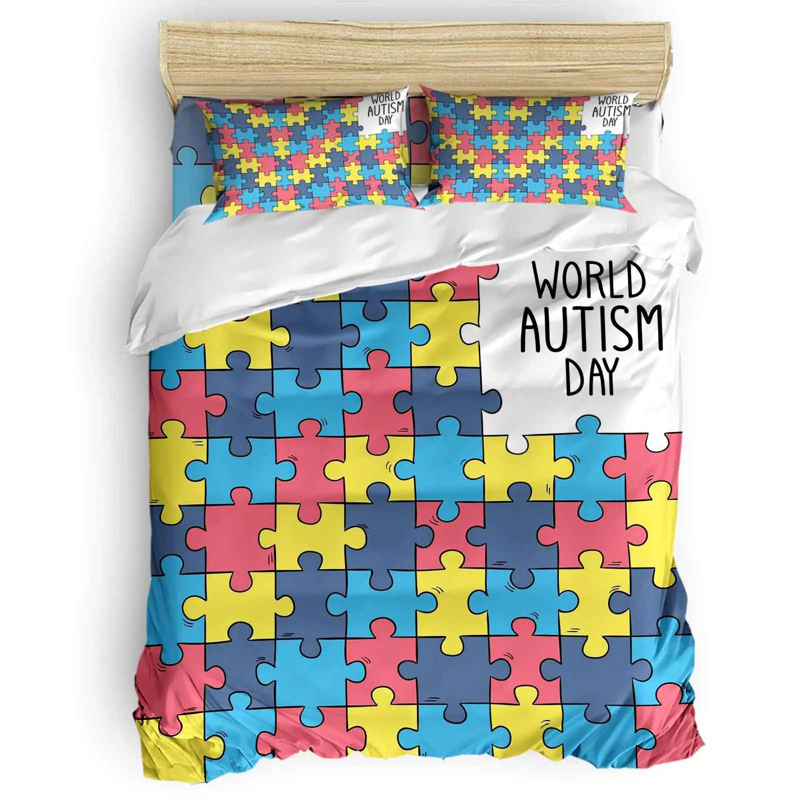 Autism Awareness Rainbow Puzzle Pieces Autism Ribbon Bedroom Spreadsheet Comforter Set
