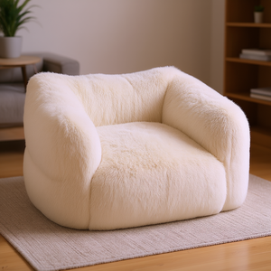 Poltrona Sacco Morbida in Peluche con Imbottitura in Schiuma ad Alta Densità, Comoda Seduta Relax per Soggiorno e Camera da Letto, Beige, 45-49 Pollici - Product Image 2