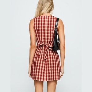 Nuevo Vestido Mini de Algodón a Cuadros para Mujer, Elegante, con Cierre Trasero, Lazo, Sin Mangas, Cintura Ajustada, Vestidos Mini a Cuadros para Mujer - Product Image 2