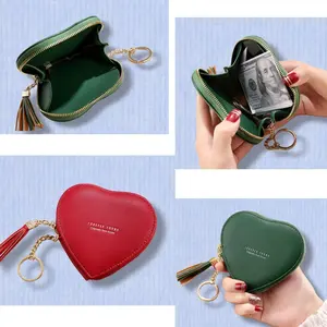 Porte-monnaie en forme de cœur pour femme, petit portefeuille en cuir avec clip porte-clés, porte-monnaie pour les courses, les rendez-vous et les voyages - Product Image 3