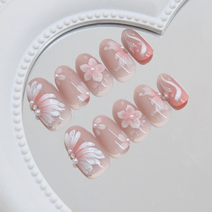 30 pièces de faux ongles amovibles, style européen et américain INS, élégants, avec effet de perle dégradée, de perle nacrée et de bulle de glace en forme de lys 3D - Product Image 4