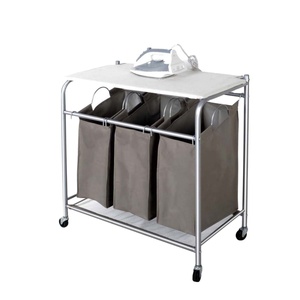 Lavanderia multifunzionale carrello poliestere <span class=keywords><strong>cesto</strong></span> di 3 borse con asse <span class=keywords><strong>da</strong></span> stiro - Product Image 1