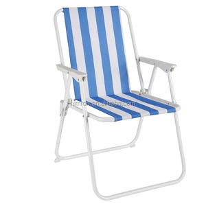 Chaise de plage pliante rayée avec structure en fer, chaise longue de camping, chaise longue de loisirs d'extérieur - Product Image 1