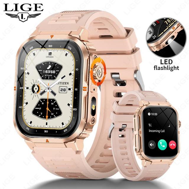 Lige BW0908 New Smart Watch Flashlight 2.01" HD Large Screen BT Call Sport Waterproof Watches Health Monitor Reloj Smartwatch