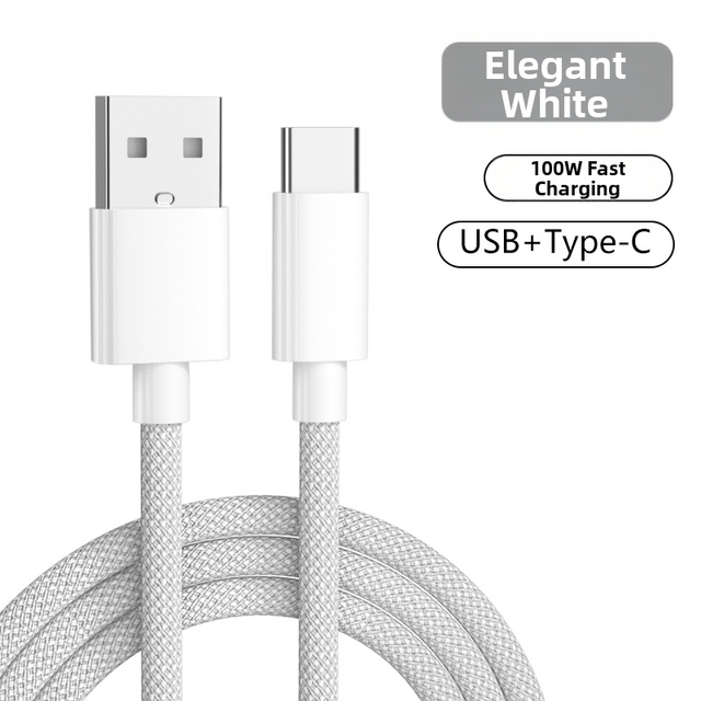 1m USB 6A Type-C Fast Charging Cable with Braid Shielding and TPE Jacket for Mobile Phones and Android Devices