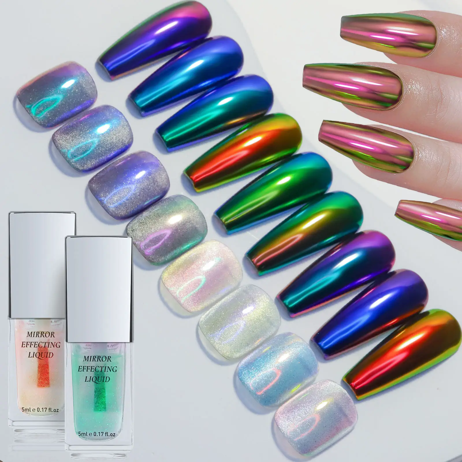 Aurora Liquid Magic Mirror Powder 5ml Magic Chrome Nail Gel Rainbow Mermaid Powder Liquid Nail Glitter Mirror Nail Gel Polish