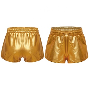Shorts de danse métalliques brillants pour filles (3-12 ans) – Tenue d'entraînement plissée avec cordon de serrage à la taille pour la scène et la gymnastique (personnalisable) - Product Image 2