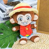 Peluche singe personnalisée de haute qualité, inspirée d'un chapeau de paille et d'un gilet rouge, rembourrage en coton PP, matière peluche super douce