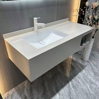 Style moderne maison salle de bain vanité plaque de roche comptoir en céramique bassin évier en céramique avec LED intelligente pour hôtel