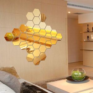 Autocollants muraux décoratifs en acrylique hexagonaux 3D, 12 pièces, auto-adhésifs, pour décoration esthétique de la maison, salle de bain, panneau de maquillage - Product Image 1