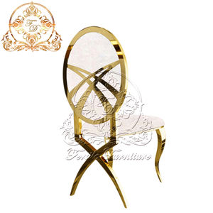Vente en gros de chaises de banquet à dos croisé en or sculpté en acier inoxydable pour mariage - Product Image 4
