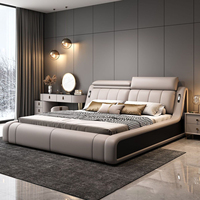 Lit de rangement relevable avec tête de lit réglable en cuir, sommier à lattes en bois massif, lit de rangement King Size, mobilier de chambre à coucher