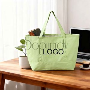 Sac fourre-tout en toile de coton épais avec logo personnalisé, poche extérieure et fermeture éclair supérieure – Indispensables quotidiens - Product Image 6