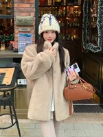 Veste en peluche tendance de style coréen pour femmes, col montant, épaisse et chaude, en fausse fourrure