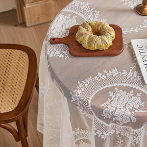 Wholesale <strong>Vintage</strong> Lace Table Cloth White Sheer Table Cover Party Embroidery <strong>Tablecloth</strong> - Product Image 2